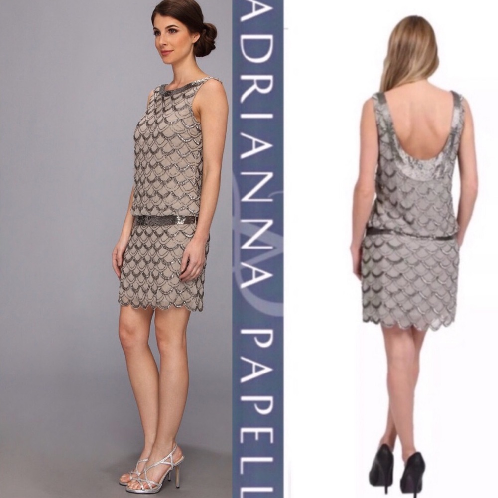 Adrianna Papell beaded scalloped sleeveless cocktail dress - Picture 5 of 13